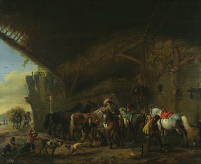 In Front of the Inn by Philips Wouwerman